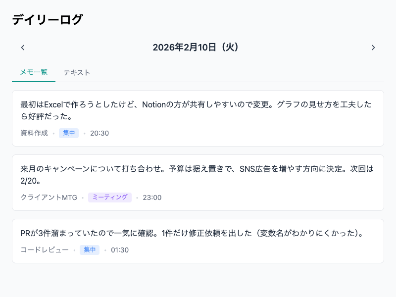 デイリーログ画面